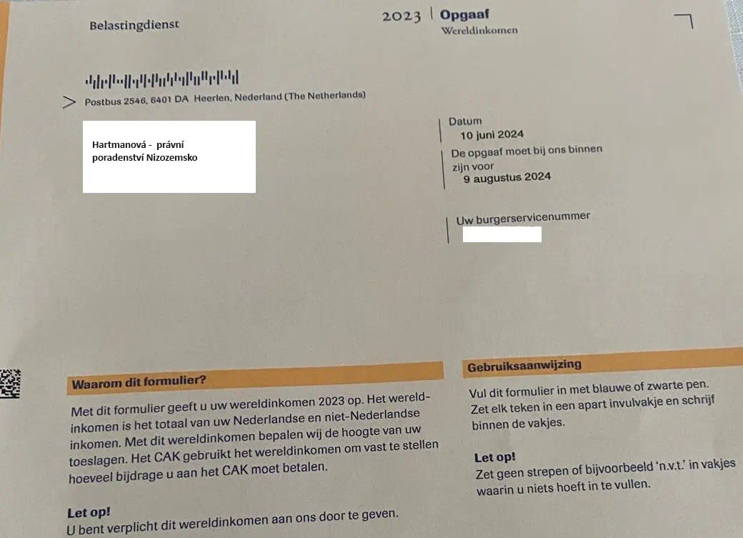 Opgaaf Wereldinkomen - Belastingdienst Nizozemsko